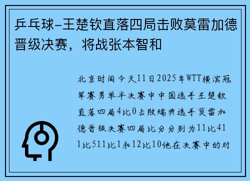 乒乓球-王楚钦直落四局击败莫雷加德晋级决赛，将战张本智和